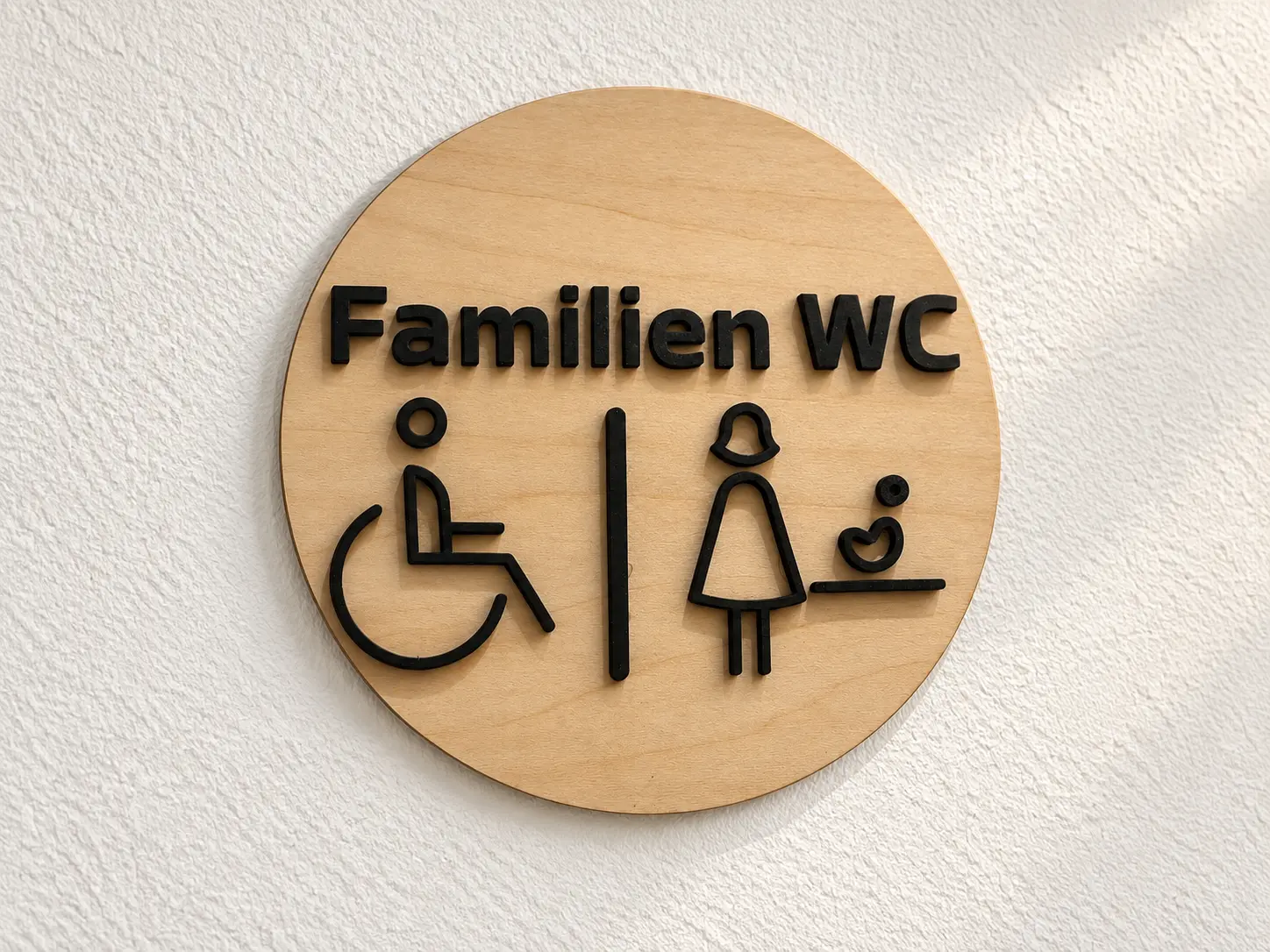 Rundes Familien-WC-Schild aus Holz